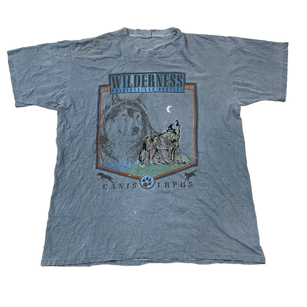 Vintage Hugger Wilderness Preserve Wolf Embroidered T Shirt Men's XL
